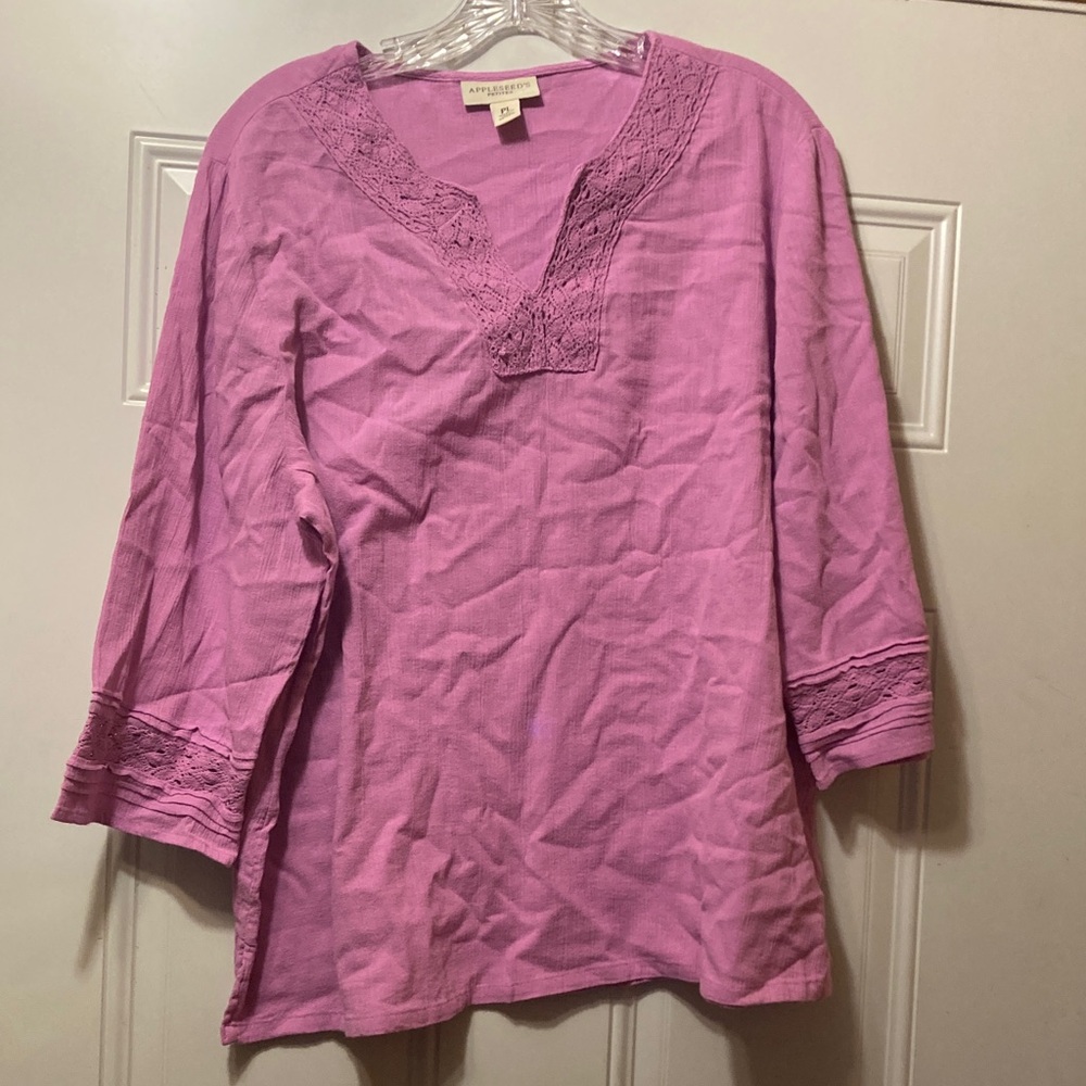 Appleseeds V-Neck Lace Trim Tunic PL